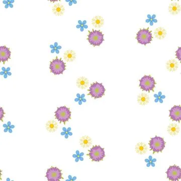 Seamless vector pattern with colorful stylized wildflowers on white backgroun Illustrazione stock