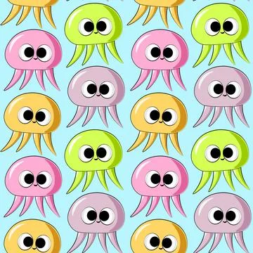Seamless vector pattern with colors little jellyfish Illustrazione stock