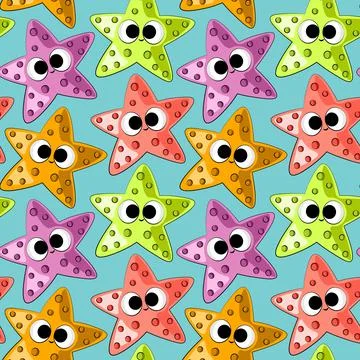 Seamless vector pattern with colors little starfish Illustrazione stock