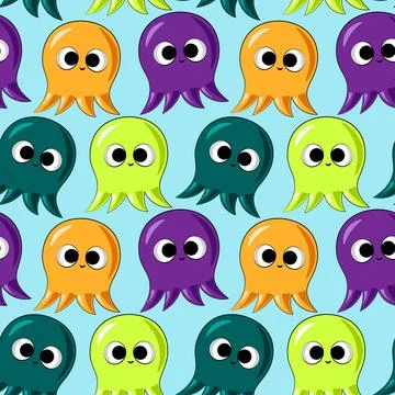 Seamless vector pattern with colors little octopus Stock Illustration