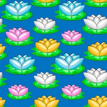 Seamless vector pattern with colors water lily Stock Illustration