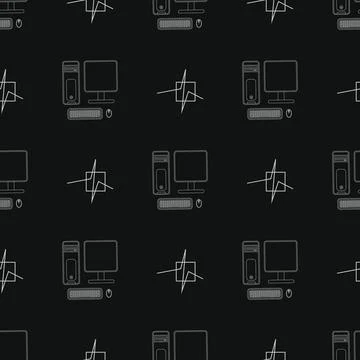 Seamless Vector pattern with computer line icon. Stock Illustration