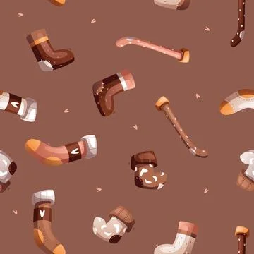 Seamless vector pattern consisting of cute winter warm socks with different s Stock Illustration