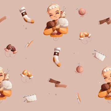 Seamless vector pattern consisting of a girl with blonde hair who is fond of  Stock Illustration