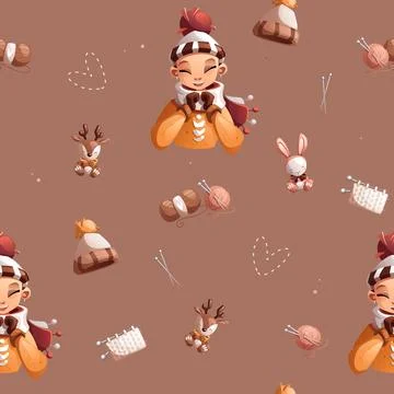 Seamless vector pattern consisting of a girl with blonde hair who is fond of  Stock Illustration