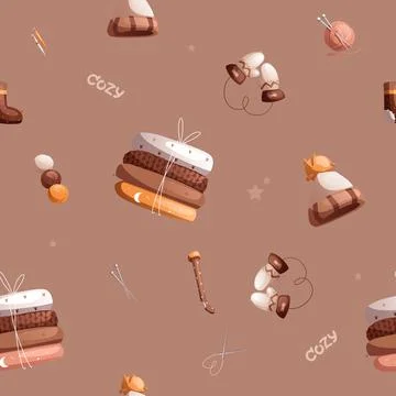 Seamless vector pattern consisting of winter children's clothing such as hats Stock Illustration