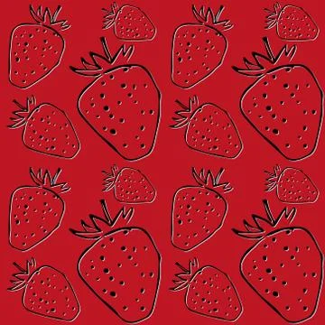 Seamless vector pattern with contour 3D strawberry isolated on a red background. Stock Illustration