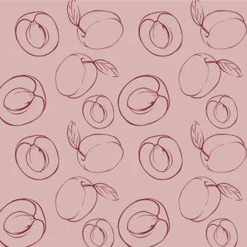 Seamless vector pattern with contour of apricot isolated on a pink background. Stock Illustration