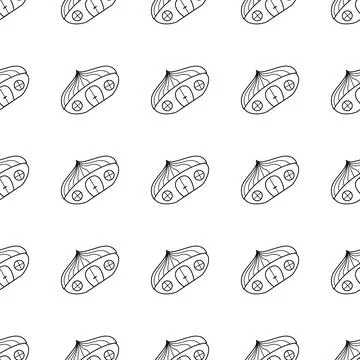 Seamless vector pattern of contour houses in doodle style on a white background. Stock Illustration