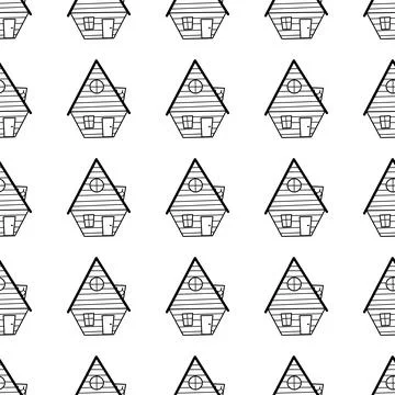 Seamless vector pattern of contour houses in doodle style on a white background. Stock-Illustration
