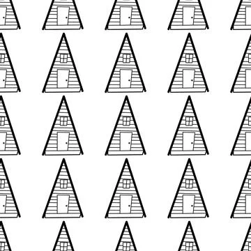 Seamless vector pattern of contour houses in doodle style on a white background. Stock Illustration