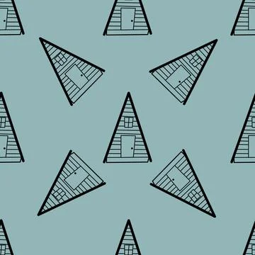 Seamless vector pattern of contour houses in the style of doodles on a gray Stock Illustration