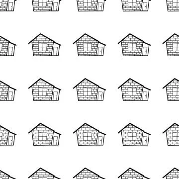 Seamless vector pattern of contour houses in doodle style on a white background. Stock Illustration