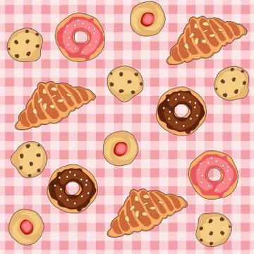 Seamless vector pattern with cookies and pastry Ilustração Stock