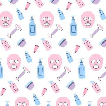 Seamless vector pattern of cosmetics in pastel colors. Stock Illustration