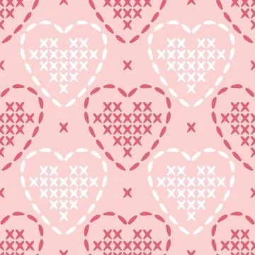 Seamless vector pattern. Cozy vector doodle a heart-shaped cross-stitch motif Stock Illustration