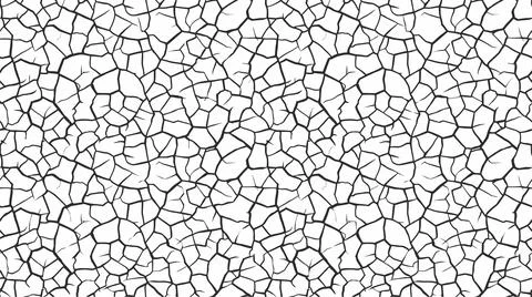 Seamless vector pattern of cracked earth texture with black lines on white .. Stock Illustration