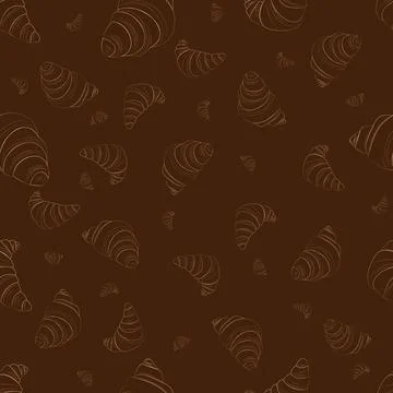 A seamless vector pattern of croissants in an organic, imperfect outline styl Stock Illustration