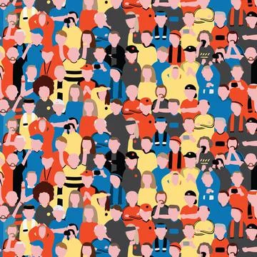 Seamless vector pattern of crowd people at football stadium. Fans cheering 스톡 일러스트
