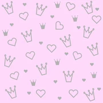 Seamless Vector Pattern with Crowns and Hearts. Isolated pattern . Valentines Illustrazione stock