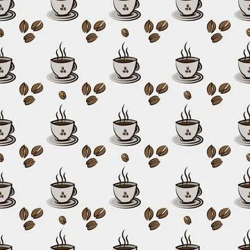 Seamless vector pattern with cup of coffee and beans Stock Illustration