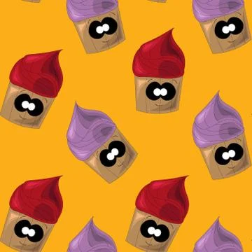 Seamless vector pattern with Cupcake in cartoon style Stock-Illustration