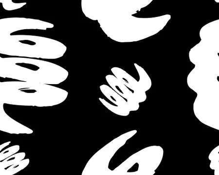 Seamless vector pattern with curls of different size, white on black. Hand drawn Illustrazione stock