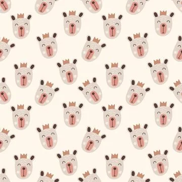 Seamless vector pattern of cute animal faces with crowns Stockillustratie