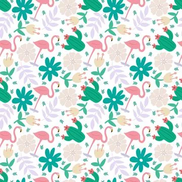Seamless vector pattern with cute animals and leaf Stock Illustration