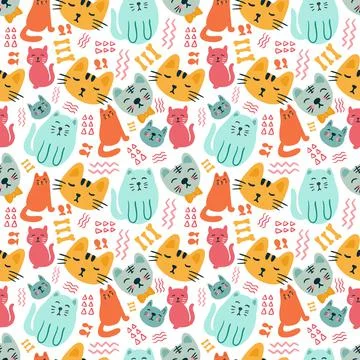 Seamless vector pattern with cute animals Stock Illustration