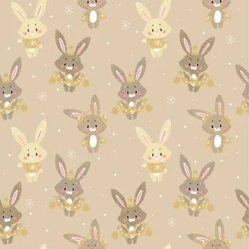 Seamless vector pattern with cute bunny in scarf and hat. Can be used for wal Stock-Illustration