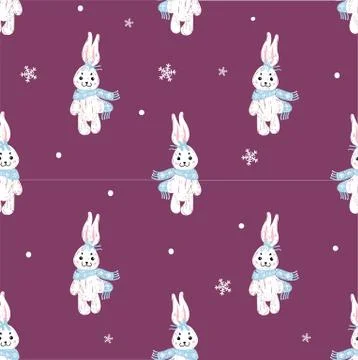 Seamless vector pattern with cute bunny in scarf and hat. Can be used for wal Stock Illustration