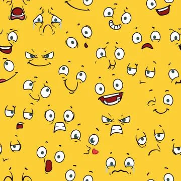Seamless vector pattern with cute cartoon faces. Illustrazione stock