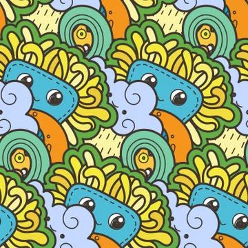 Seamless vector pattern with cute cartoon monsters and beasts. Nice for packa Stock Illustration