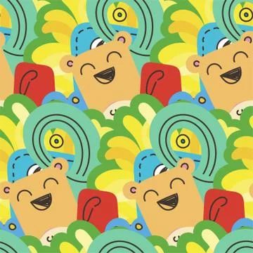 Seamless vector pattern with cute cartoon monsters and beasts. Nice for packa Stock Illustration