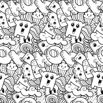 Seamless vector pattern with cute cartoon monsters and beasts. Nice for packa Stock Illustration
