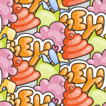 Seamless vector pattern with cute cartoon monsters and beasts. Nice for packa Stock Illustration