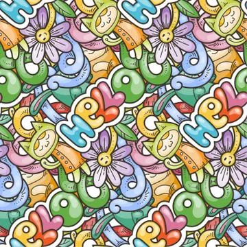 Seamless vector pattern with cute cartoon monsters and beasts. Nice for packa 스톡 일러스트