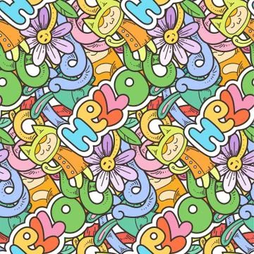 Seamless vector pattern with cute cartoon monsters and beasts. Nice for packa 스톡 일러스트