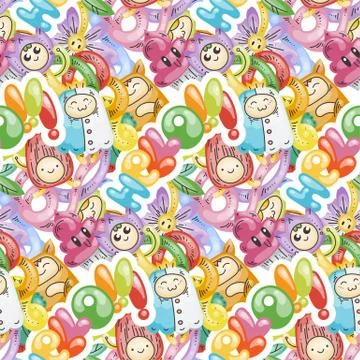 Seamless vector pattern with cute cartoon monsters and beasts. Nice for packa 스톡 일러스트