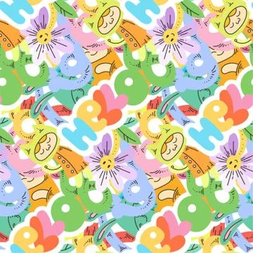 Seamless vector pattern with cute cartoon monsters and beasts. Nice for packa 스톡 일러스트