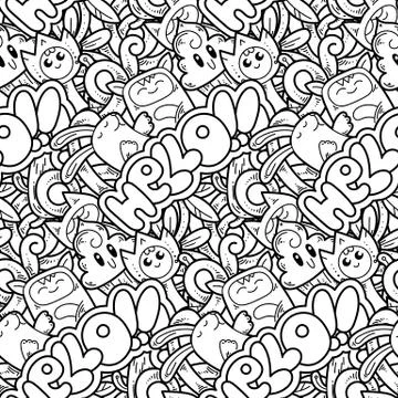 Seamless vector pattern with cute cartoon monsters and beasts. Nice for packa 스톡 일러스트