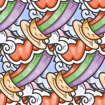 Seamless vector pattern with cute cartoon monsters and beasts. Nice for packa Stock Illustration