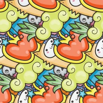 Seamless vector pattern with cute cartoon monsters and beasts. Nice for packa Stock Illustration
