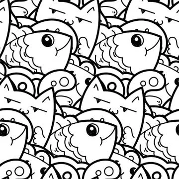 Seamless vector pattern with cute cartoon monsters and beasts. Nice for packa Stock Illustration