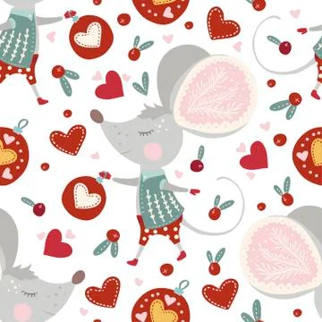 Seamless vector pattern with cute cartoon mouse. Stock Illustration