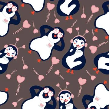 Seamless vector pattern with cute cartoon penguins.Vector illustration.A pair of Stock Illustration