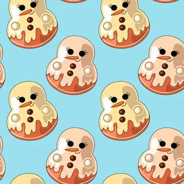 Seamless vector pattern with cute cartoon snowman イラスト素材