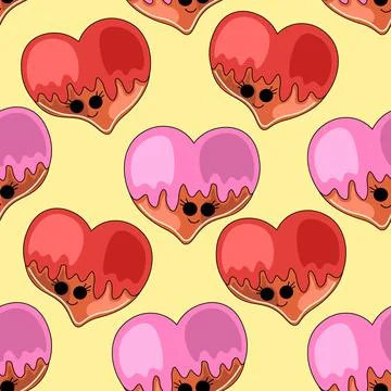 Seamless vector pattern with cute cartoon heart Stock Illustration