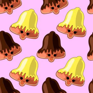 Seamless vector pattern with cute cartoon bell イラスト素材